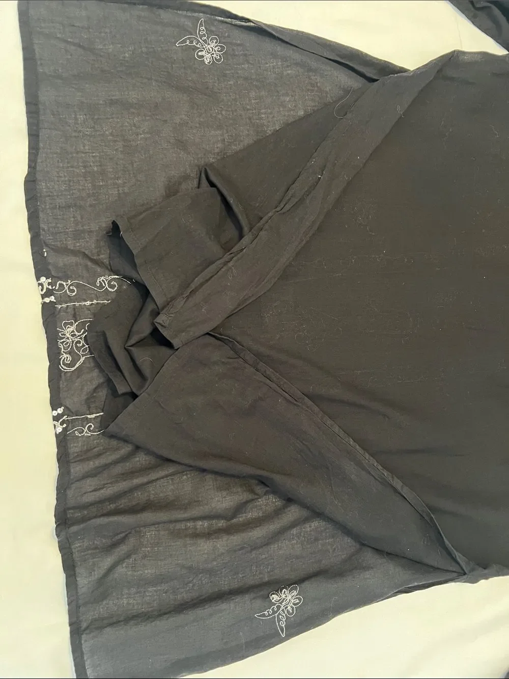 OSFM Sheer Black Long Sleeve Tunic Swim Coverup with Sequins an Side Slits EUC